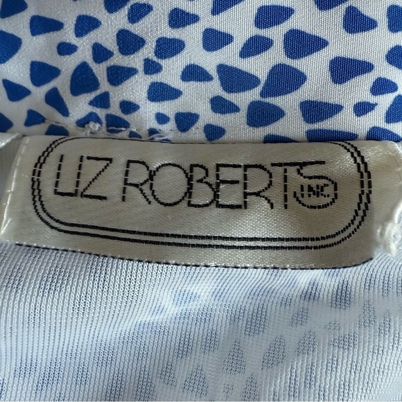 Vintage Liz Roberts Womens Blue White Polka Dot Tie Neck Dress Size 14 Retro 80s - Picture 8 of 11
